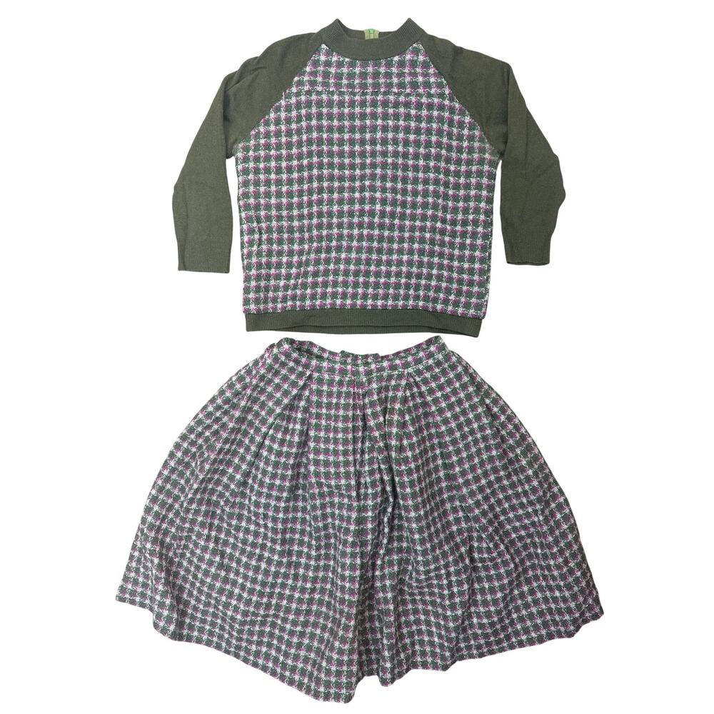 Vintage 60s Women's Medium Gays Gold Label Wool Knit Skirt Set Houndstooth - Picture 4 of 7